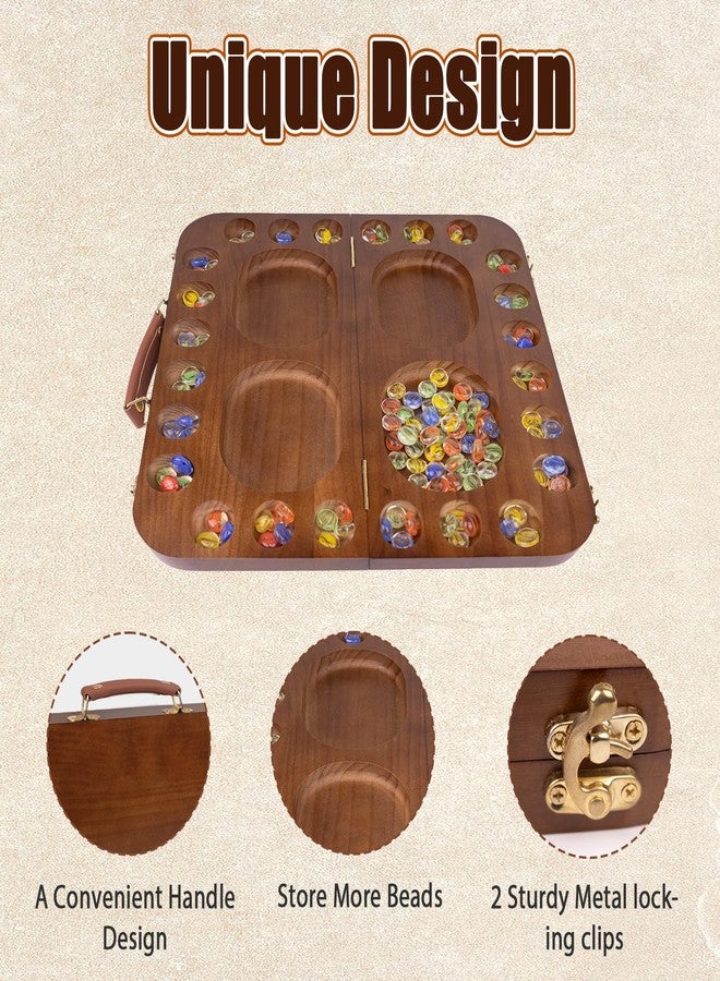 WodGod 4 Player Wooden Mancala Board Game,4 Player Mancala Board Game Set, Great Glass Beads,Classic & Portable Marble Game for Family Night and Travel - Image 3
